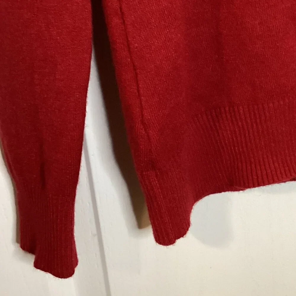 Elexa Women's Red Sweater Size M/L Wool Blend Rhinestones Scalloped Neck Party - Picture 5 of 9